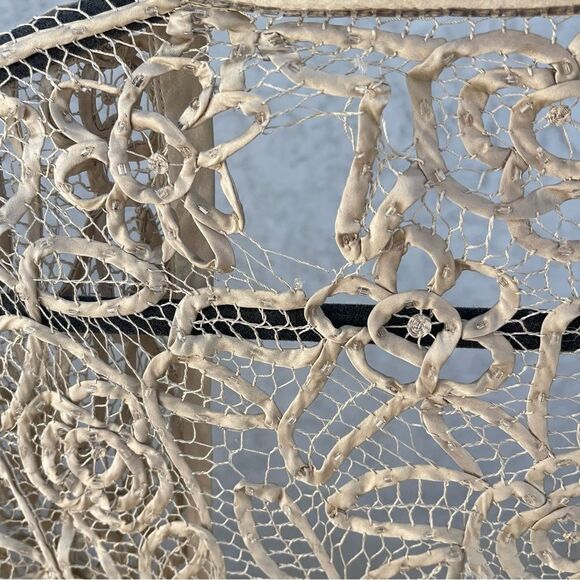 Cream Crochet Cardigan SZ L Open Front Gold Beaded Boho Garden Fairy Cottagecore - Picture 5 of 5